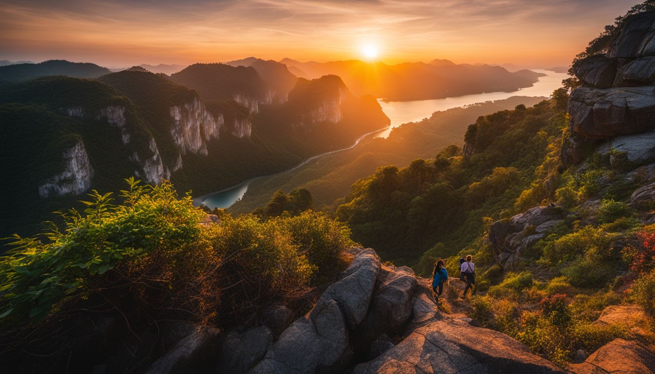A breathtaking sunrise over the stunning cliffs at Samet Nangshe Viewpoint, captured in high-quality detail.
