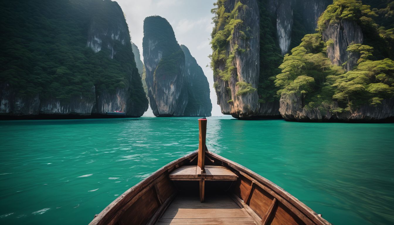 A group of friends enjoy a sailing adventure in Thailand, surrounded by stunning natural beauty.