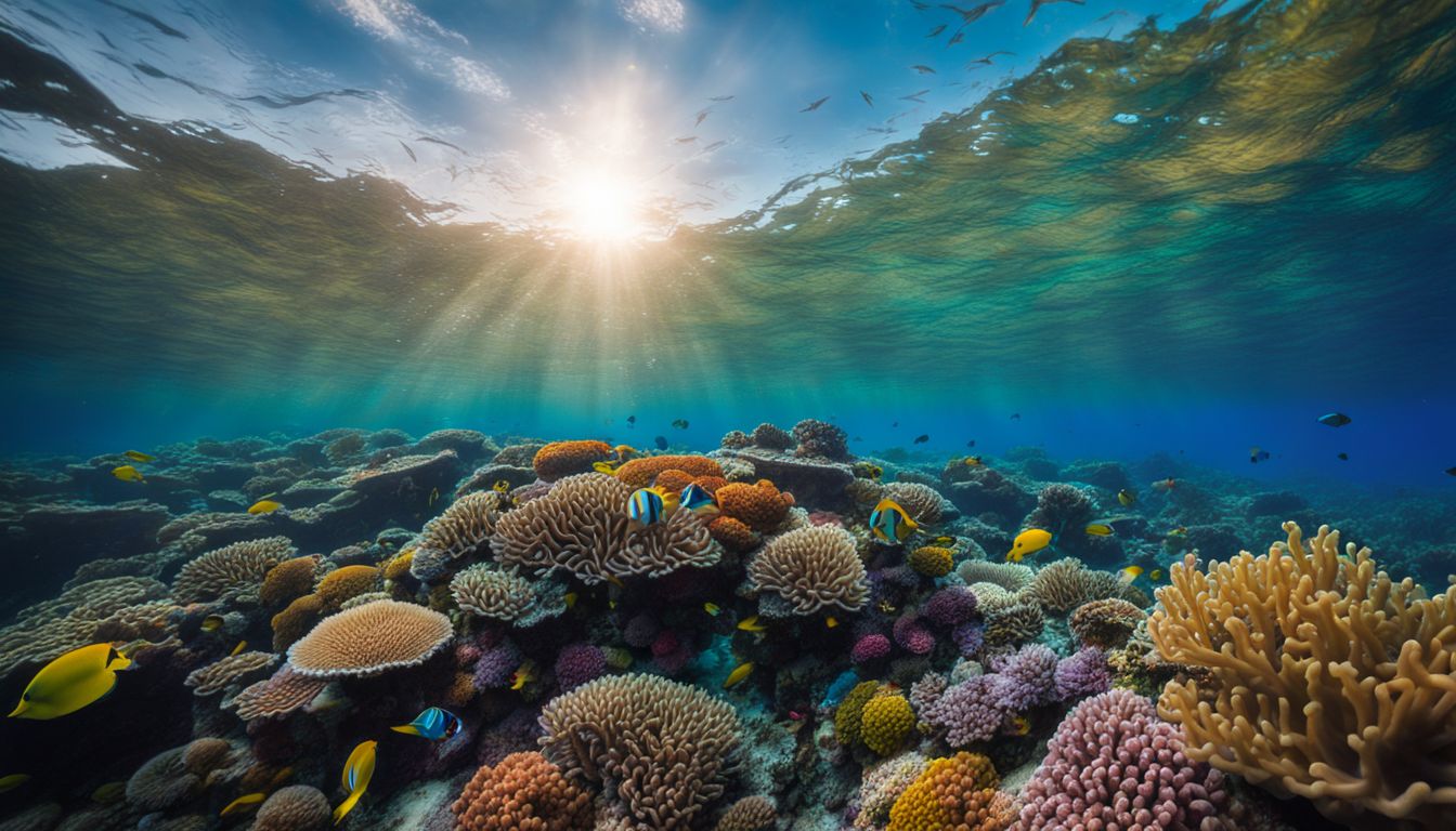 A vibrant coral reef full of diverse marine life captured in stunning detail.