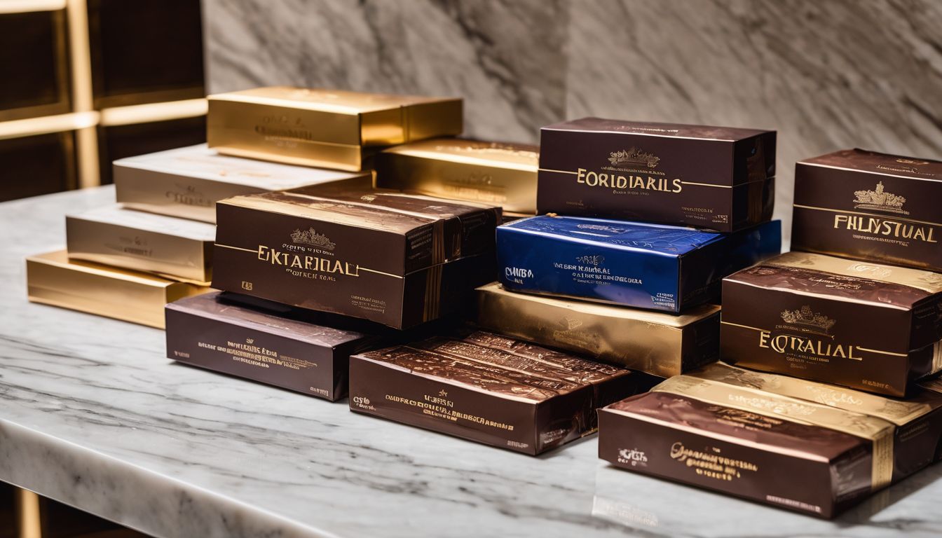 The Best Chocolate in the UK: Your Ultimate Guide to the Finest Chocolates in the United Kingdom - A display of luxury chocolate bars on a marble countertop.