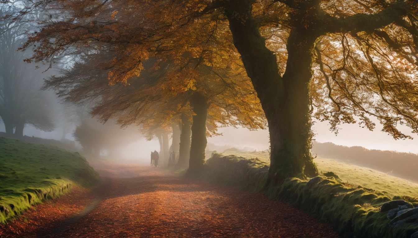 A picturesque autumn morning in the Irish countryside.