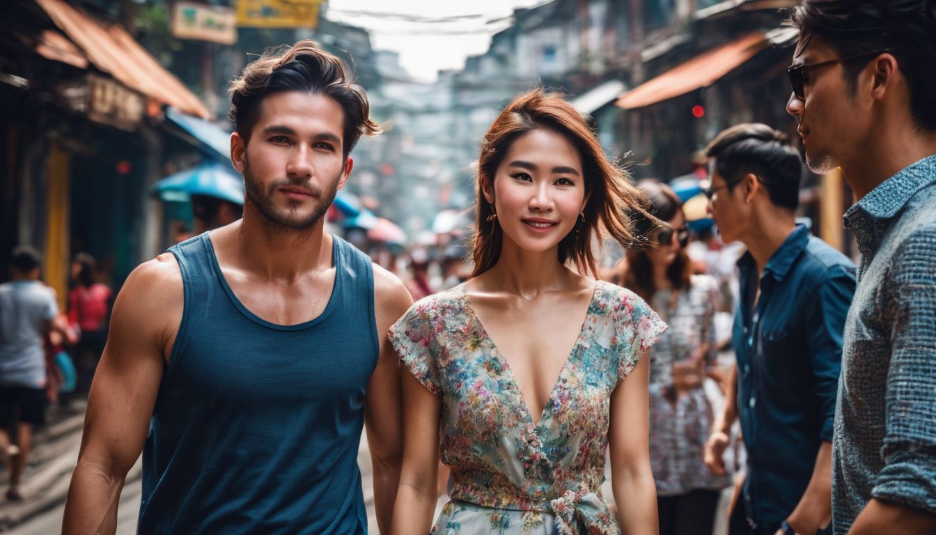 A diverse group of travelers exploring the vibrant streets of Vietnam.