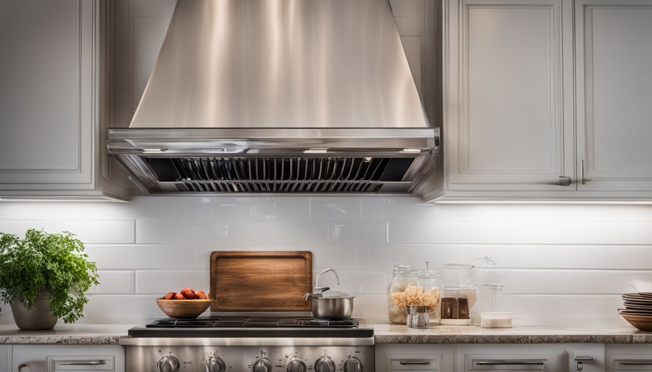 A range hood connected to a dryer vent in a kitchen.