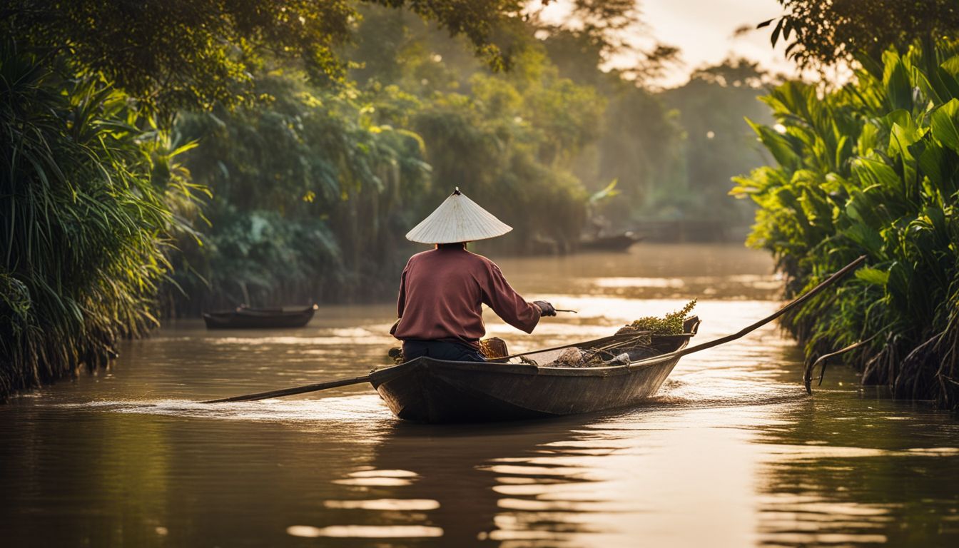 A local fisherman captures the vibrant atmosphere of the Mekong Delta floating markets in stunning detail.