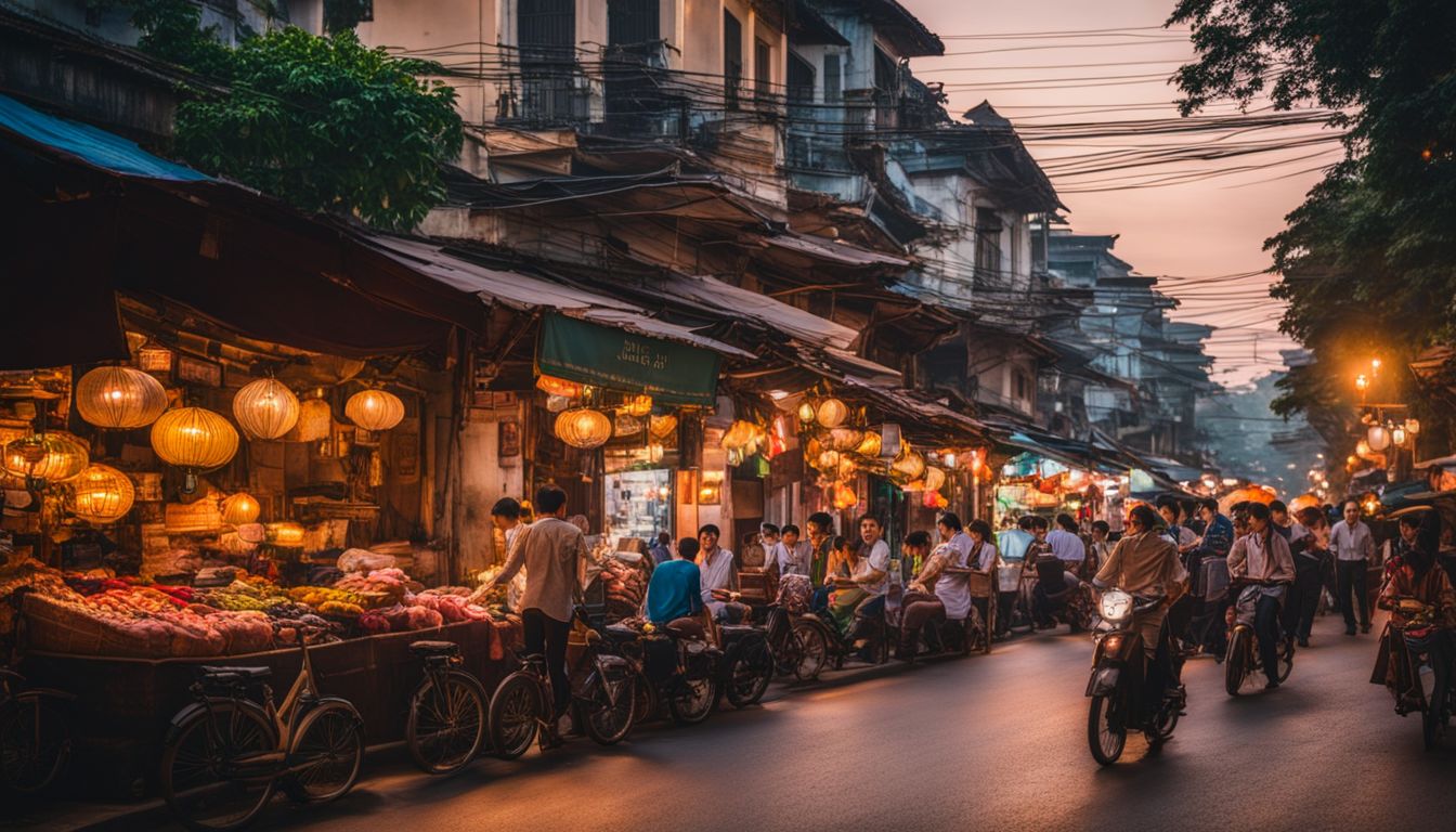 A photo of busy streets in Hanoi's Old Quarter capturing the bustling atmosphere and diverse crowd.