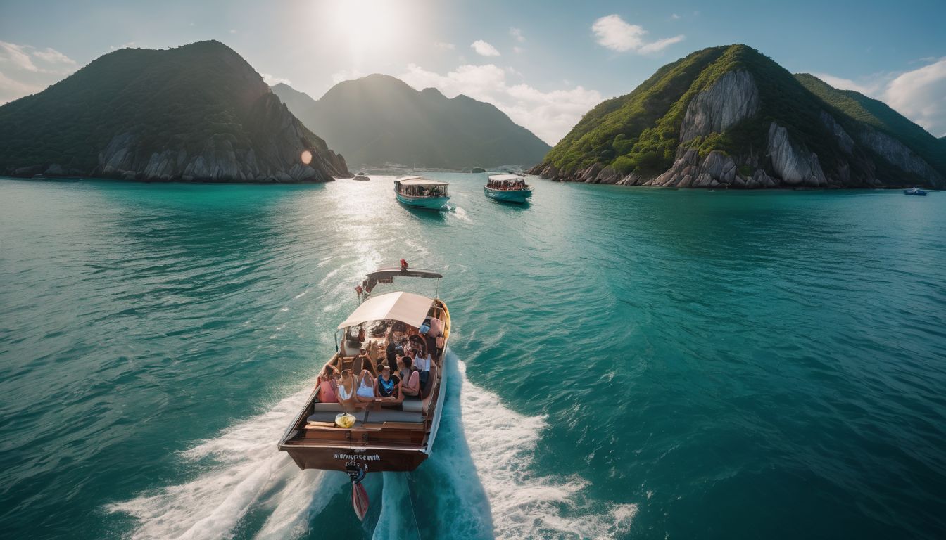 A group of friends enjoy a boat trip amidst stunning islands and crystal blue waters in Nha Trang.