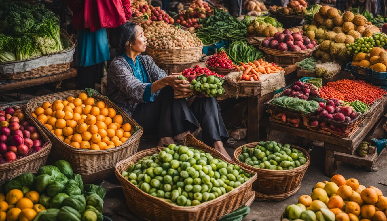 A vibrant Vietnamese market scene captured in a high-quality photograph.