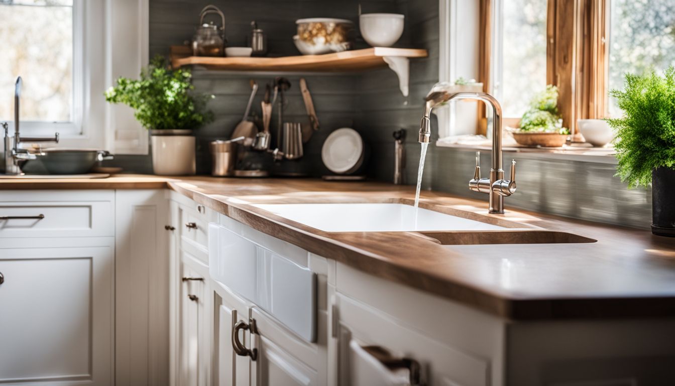 A sparkling white kitchen sink set against a vibrant and inviting backdrop.