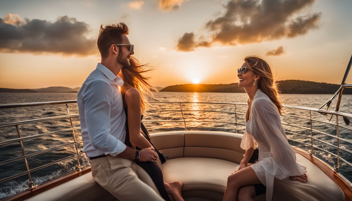 Guests enjoying a picturesque sunset cruise on a luxury yacht.
