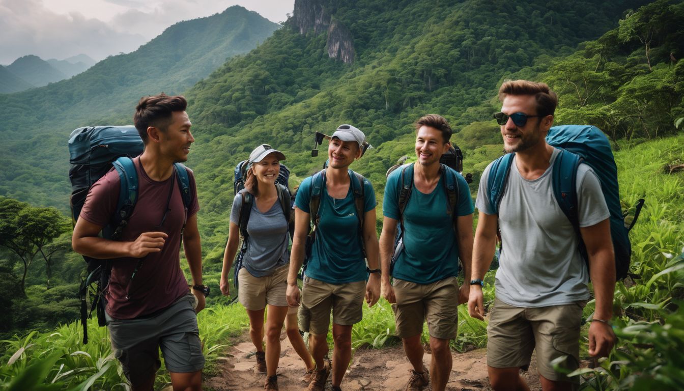 A diverse group of hikers exploring the lush beauty of Khao Phra Thaeo National Park.