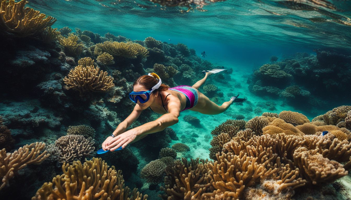 A woman snorkeling in the vibrant underwater world of Koh Chang, surrounded by colorful coral reefs and marine life.