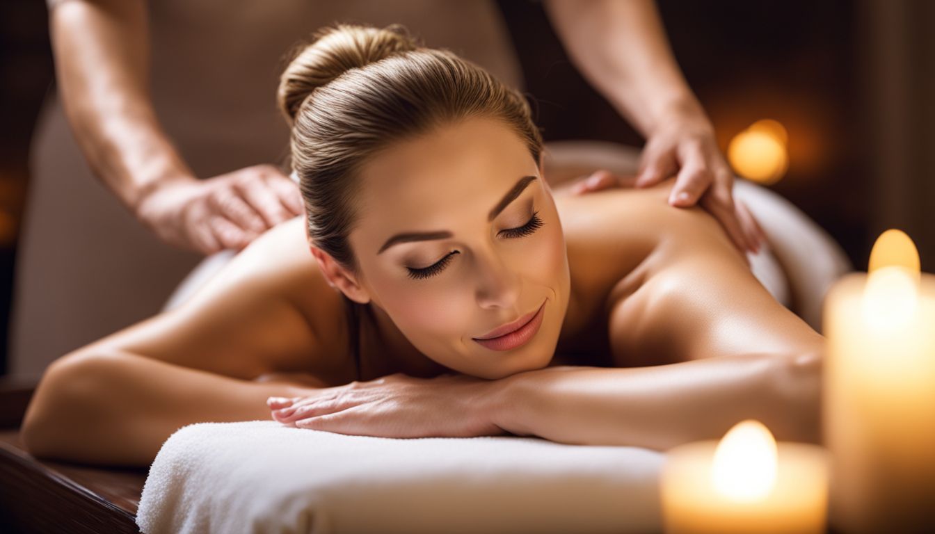 A woman receiving a relaxing massage in a spa environment with different people and styles.