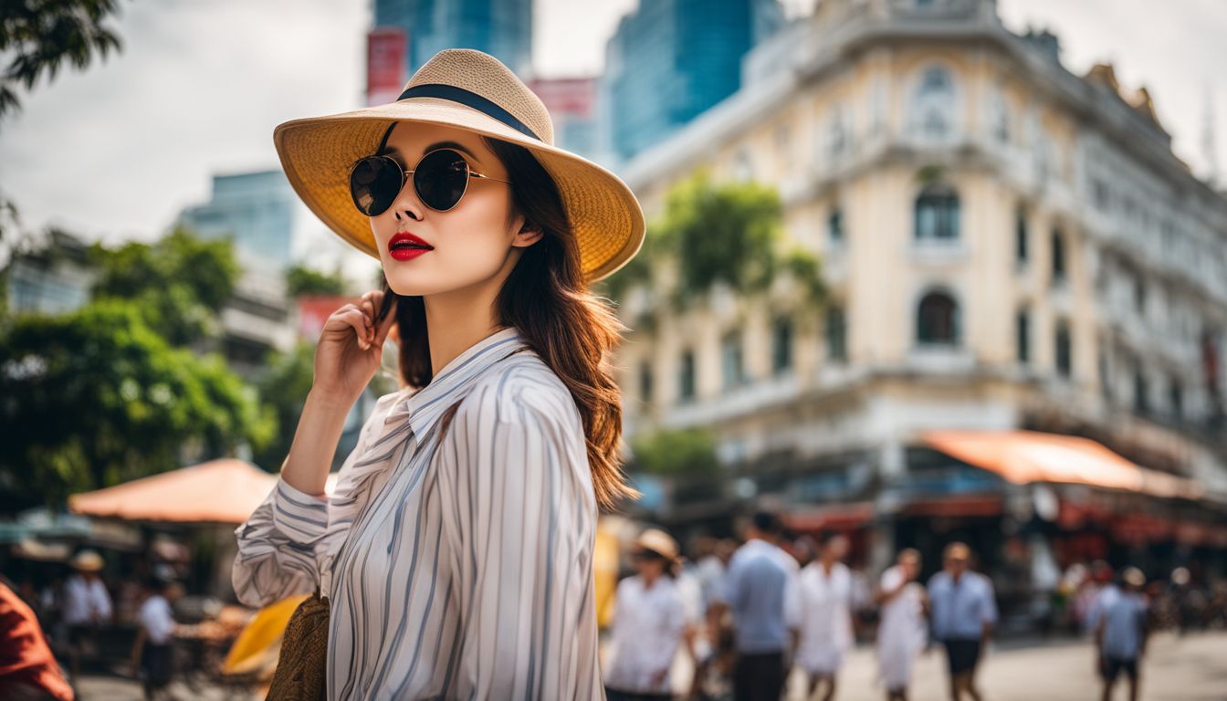 A tourist explores the bustling streets of Ho Chi Minh City, capturing the cityscape with a DSLR camera.