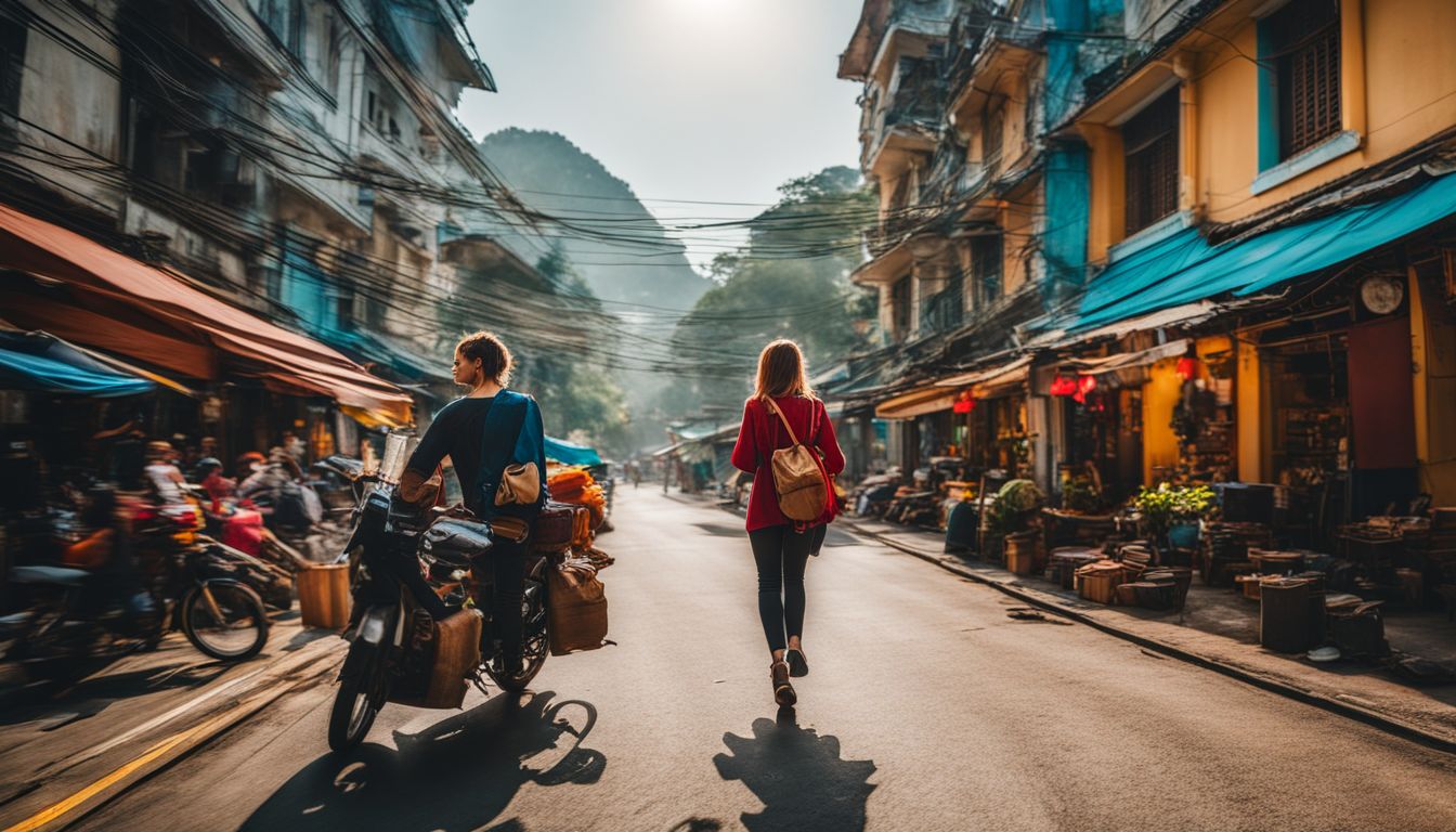 A solo traveler explores the vibrant streets of Vietnam, capturing the bustling atmosphere through stunning cityscape photography.