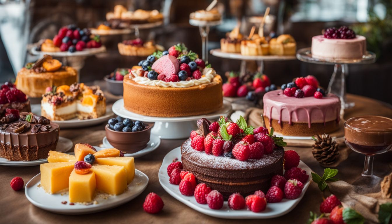 A vibrant assortment of gourmet desserts on a table, captured in stunning detail and clarity.