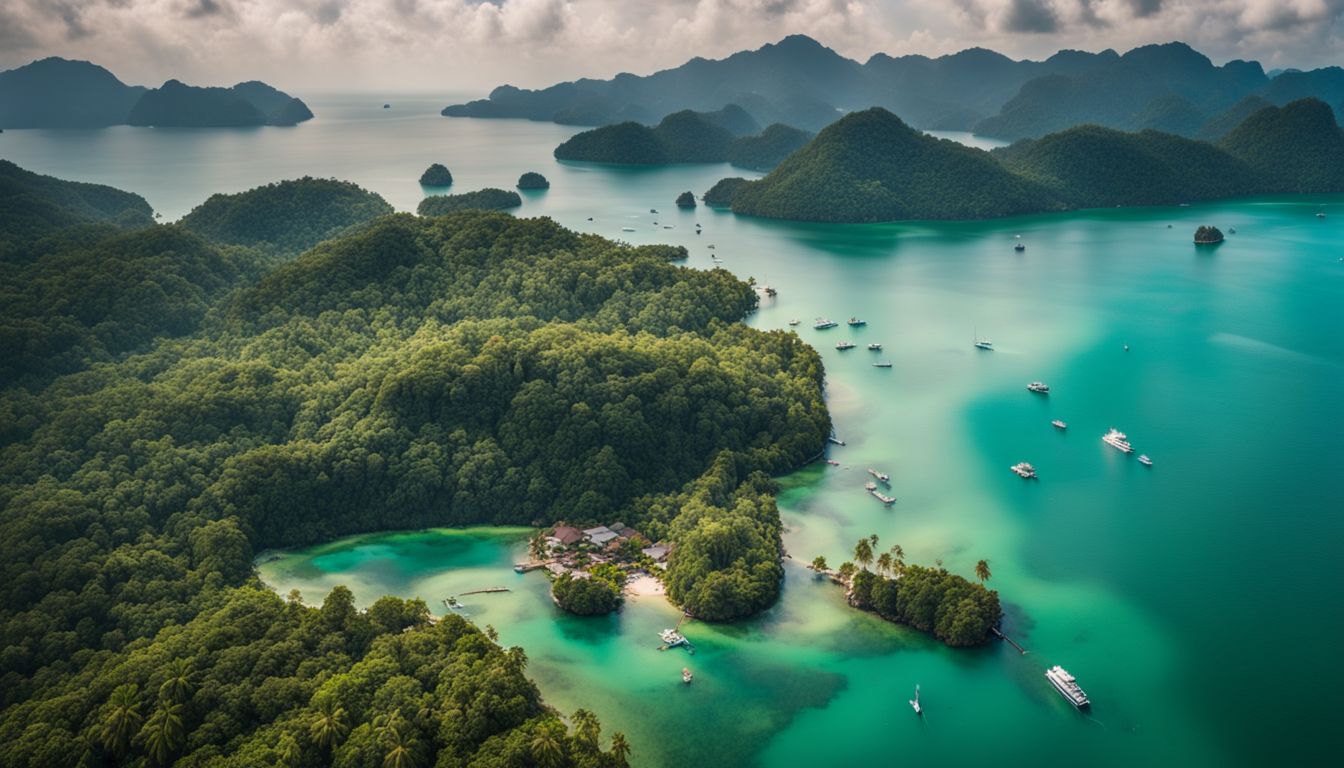 A breathtaking aerial view of Koh Chang Noi and surrounding islands captured in stunning detail.