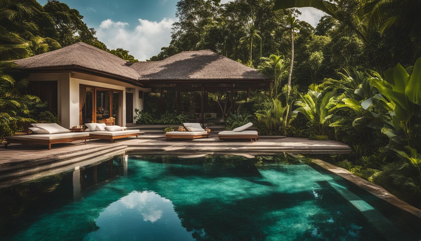 A luxurious villa with a private infinity pool overlooking a lush tropical garden.