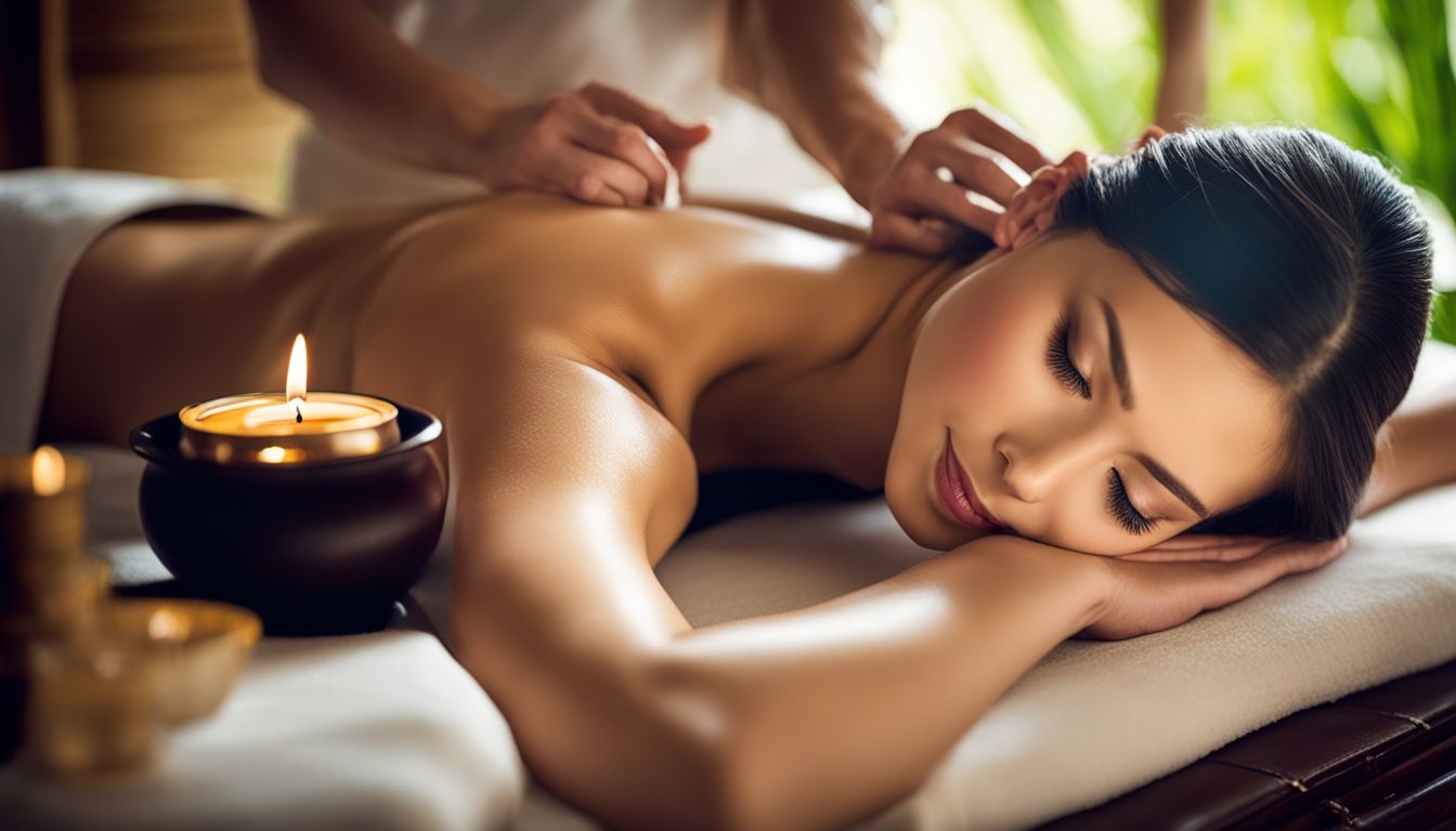 A woman receiving a Thai Traditional Massage in a serene spa setting.