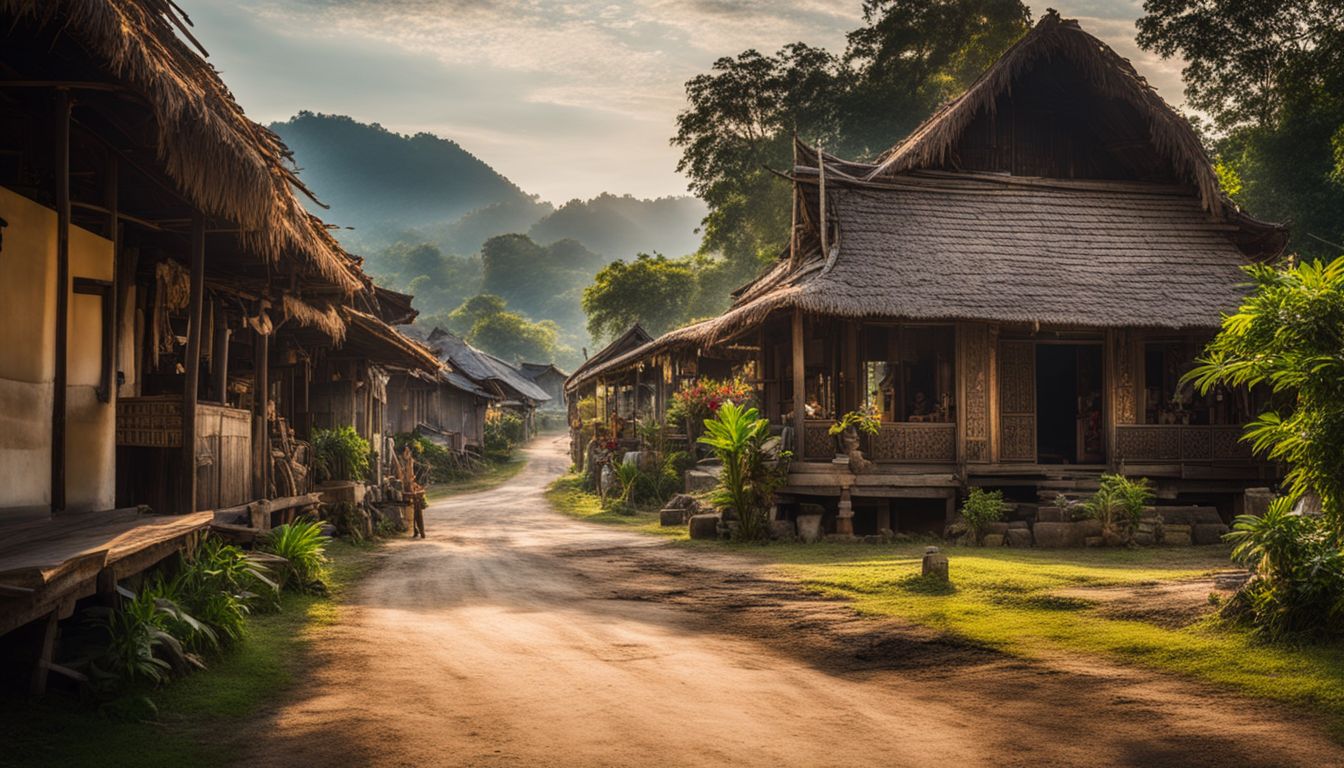A tranquil Thai village showcasing traditional architecture and a close-knit community.