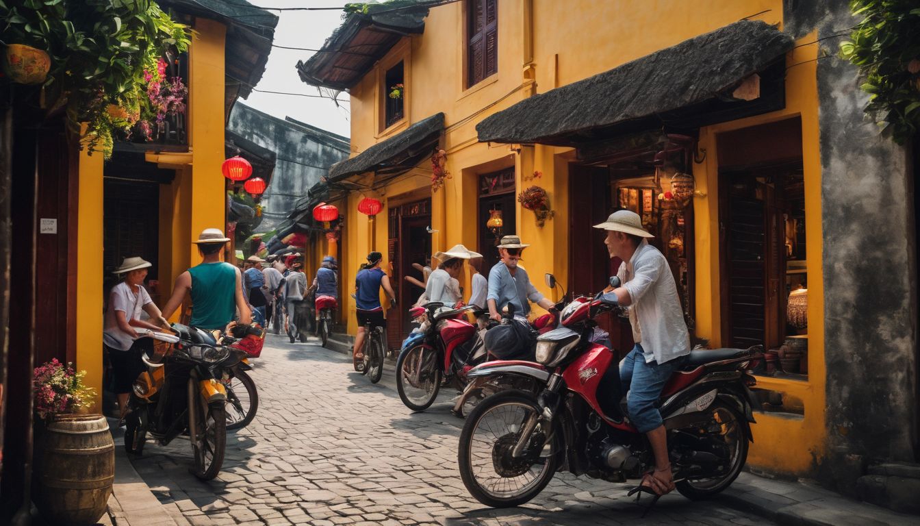 A group of diverse travelers exploring the vibrant streets of Hoi An.