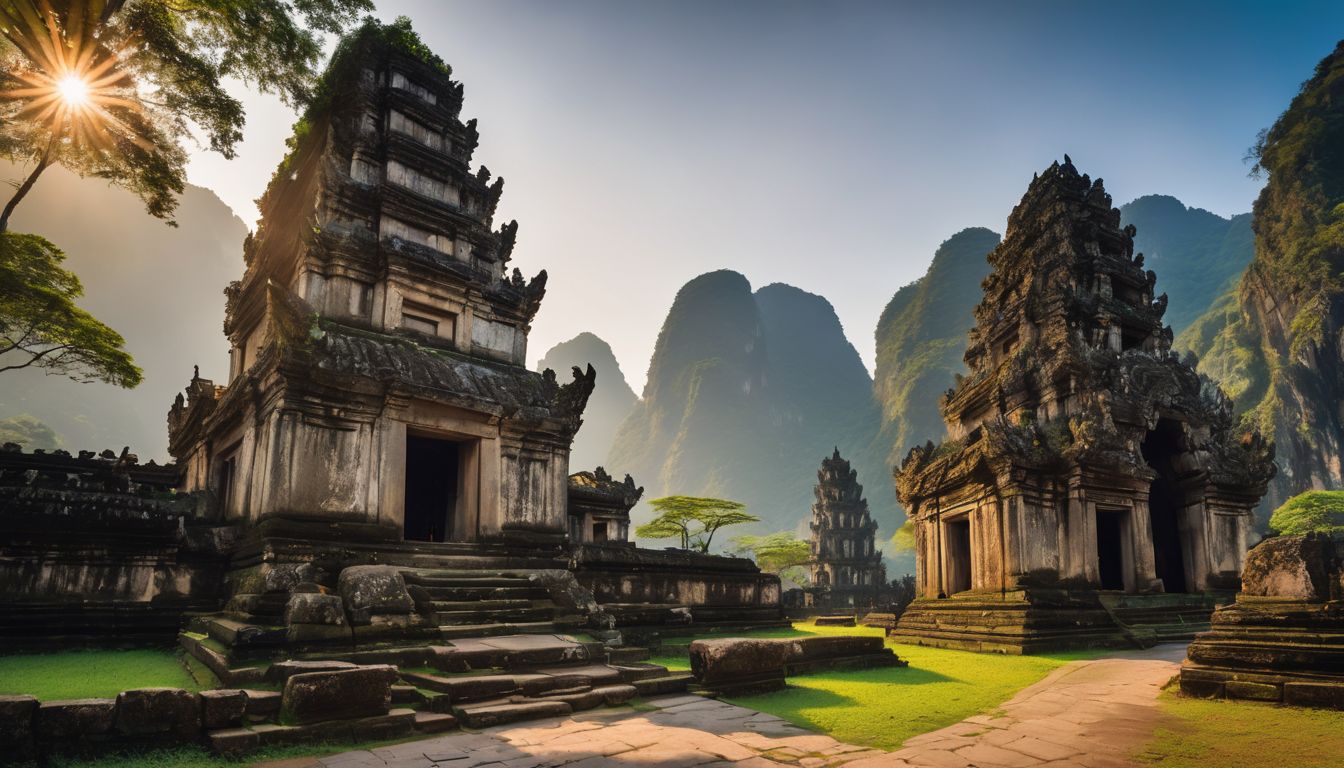 A group of diverse travelers exploring ancient temples in Vietnam.