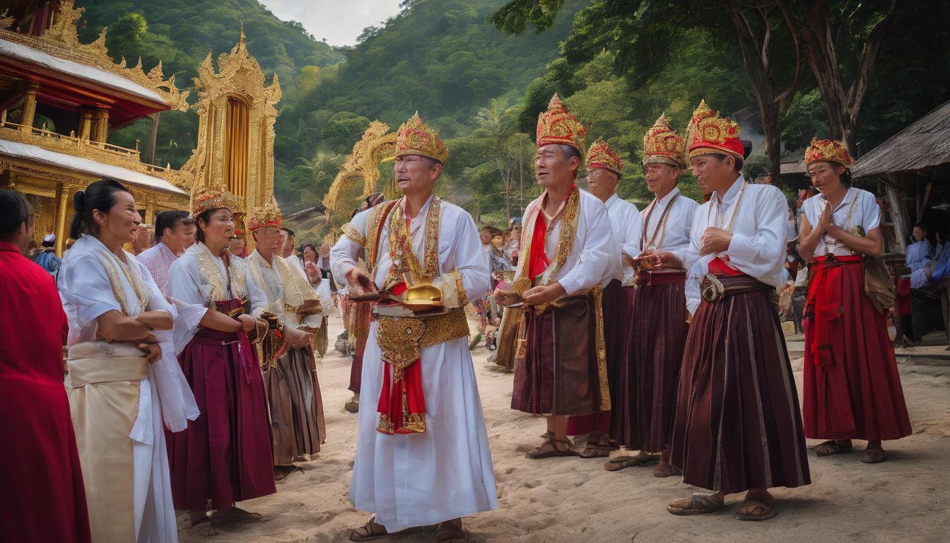 A group of local villagers participate in a religious ritual at Tha Phae Gate, dressed in traditional attire.