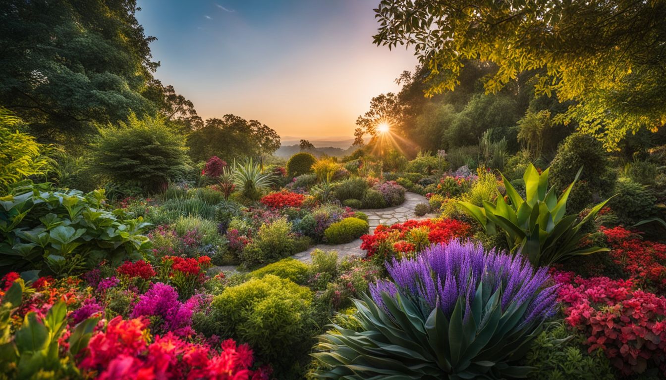 A vibrant garden filled with exotic plants and flowers, captured in a clear and detailed photograph.