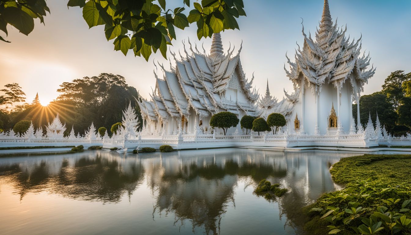 The White Temple in Chiang Rai photographed surrounded by lush greenery, showcasing different faces, hair styles, and outfits.