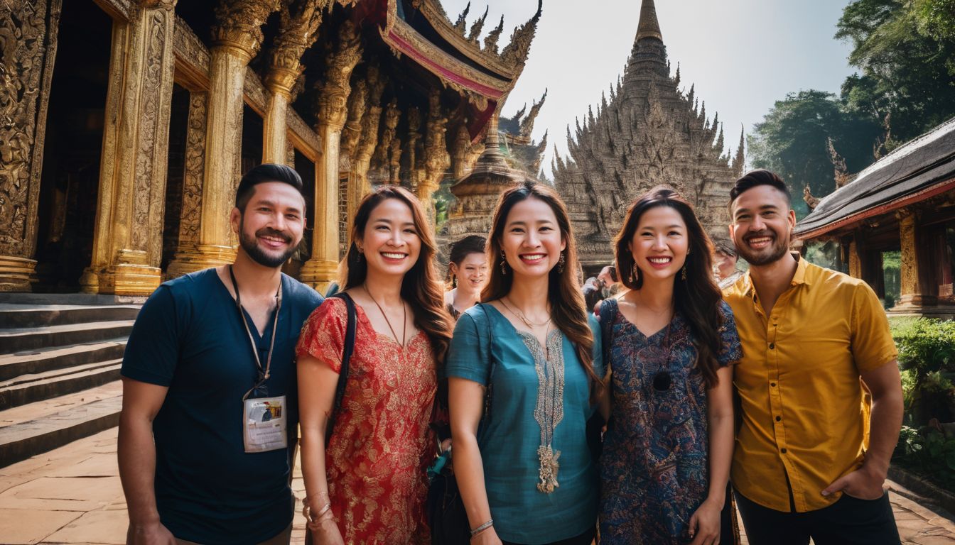 A diverse group of travelers exploring the temples of Chiang Rai.