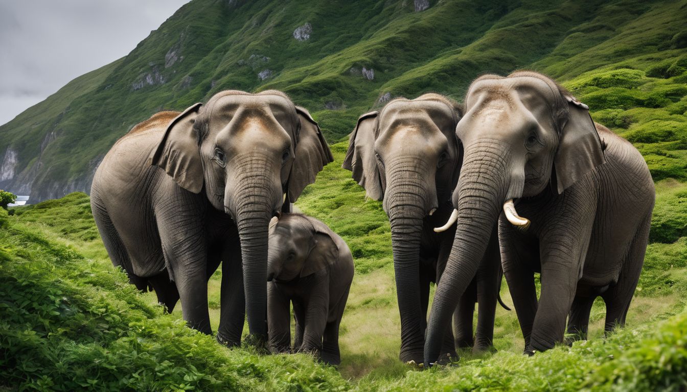 A family of elephants roam freely on Elephant Island, captured in a stunning wildlife photograph.