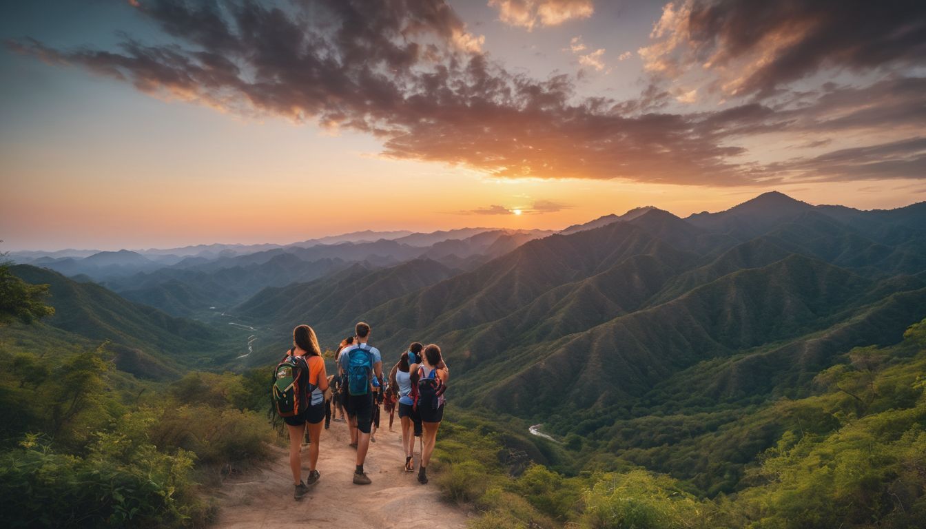 A group of friends enjoying a sunset hike through Pai Canyon in different outfits and hairstyles.