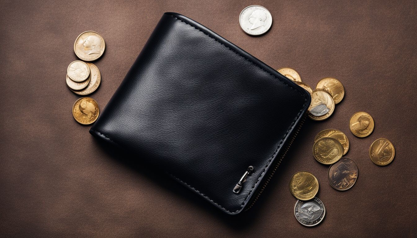 A photo of an empty wallet and scattered coins, showcasing a variety of people and their different overall appearances.