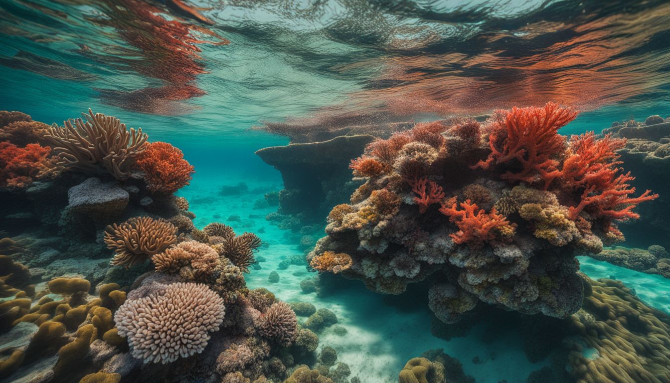A vibrant underwater scene showcasing tropical marine life and colorful coral reefs.