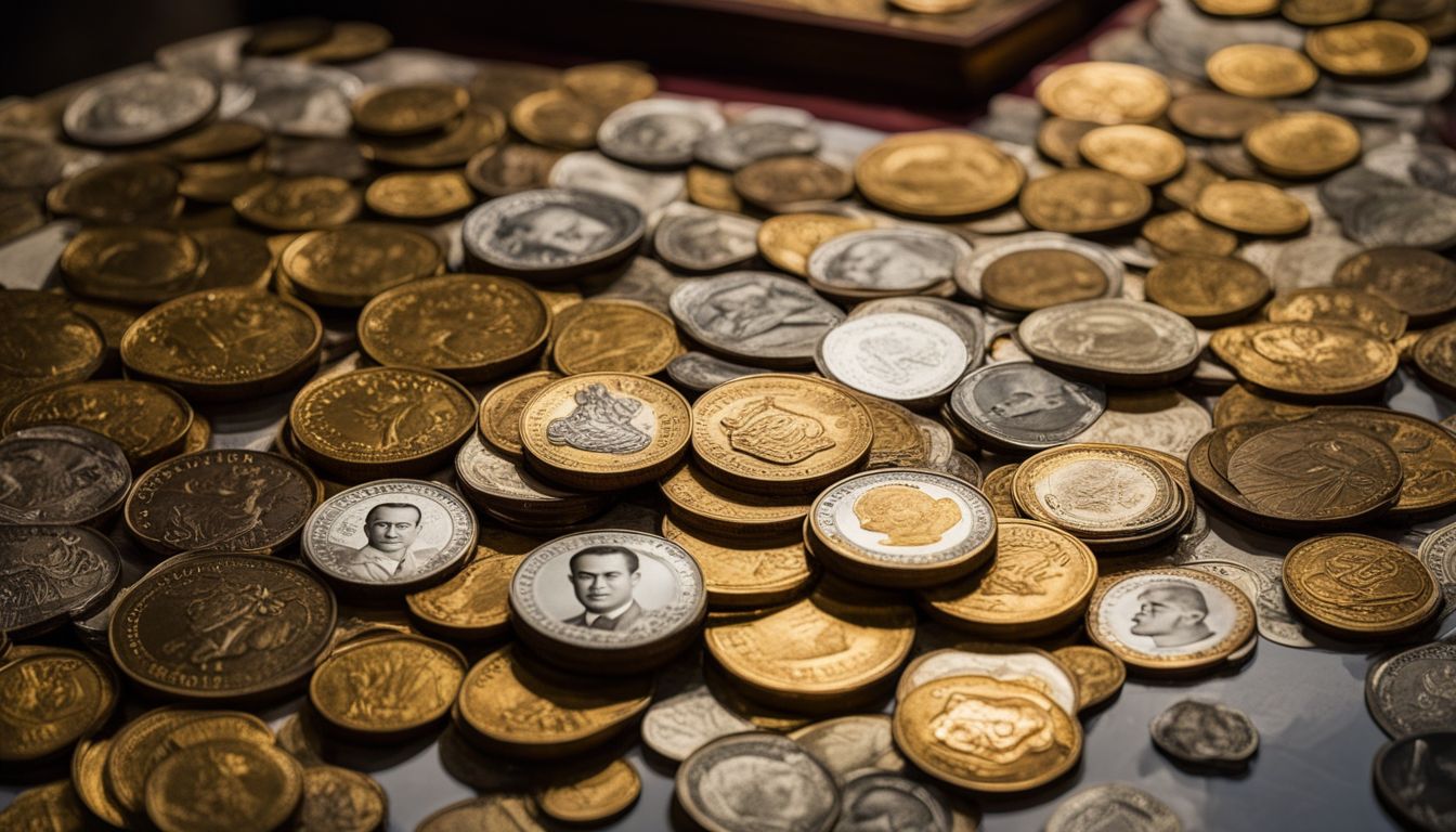 An exhibit featuring coins and banknotes from <a href=