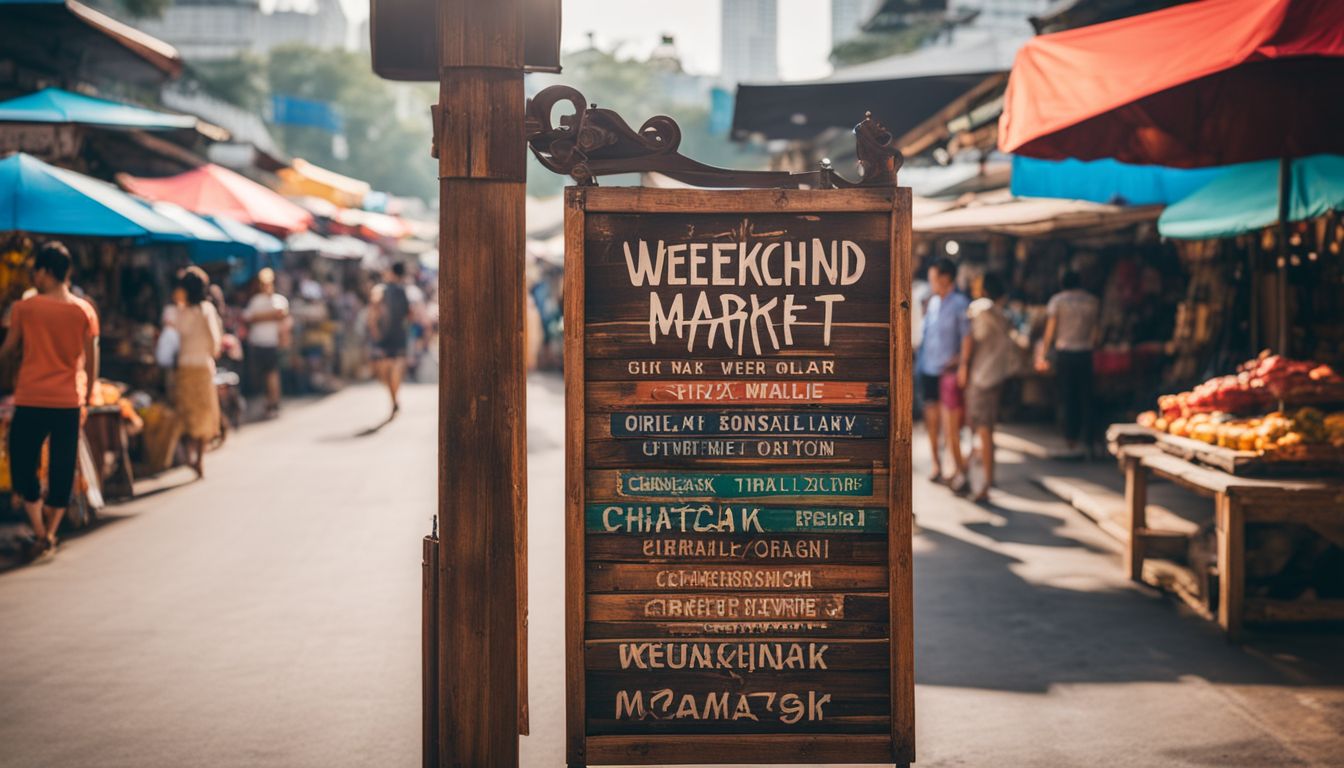 A vibrant photo of Chatuchak Weekend Market showcasing its colorful stalls and bustling atmosphere.