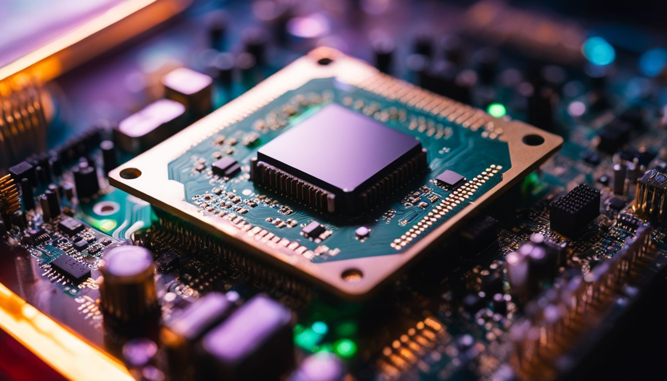 A close-up photo of a CPU chip with surrounding technical components.