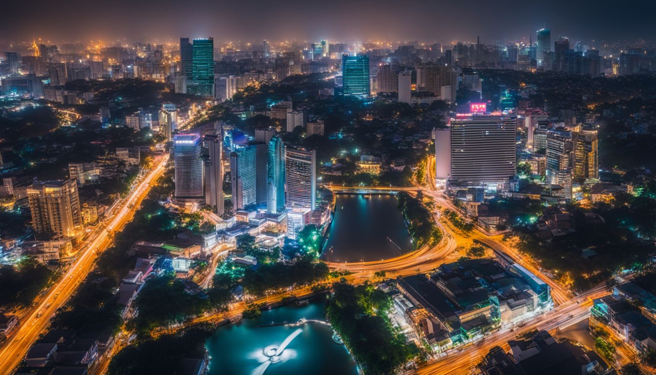 A vibrant and modern cityscape of Ho Chi Minh City at night, showcasing its bustling energy and diverse population.