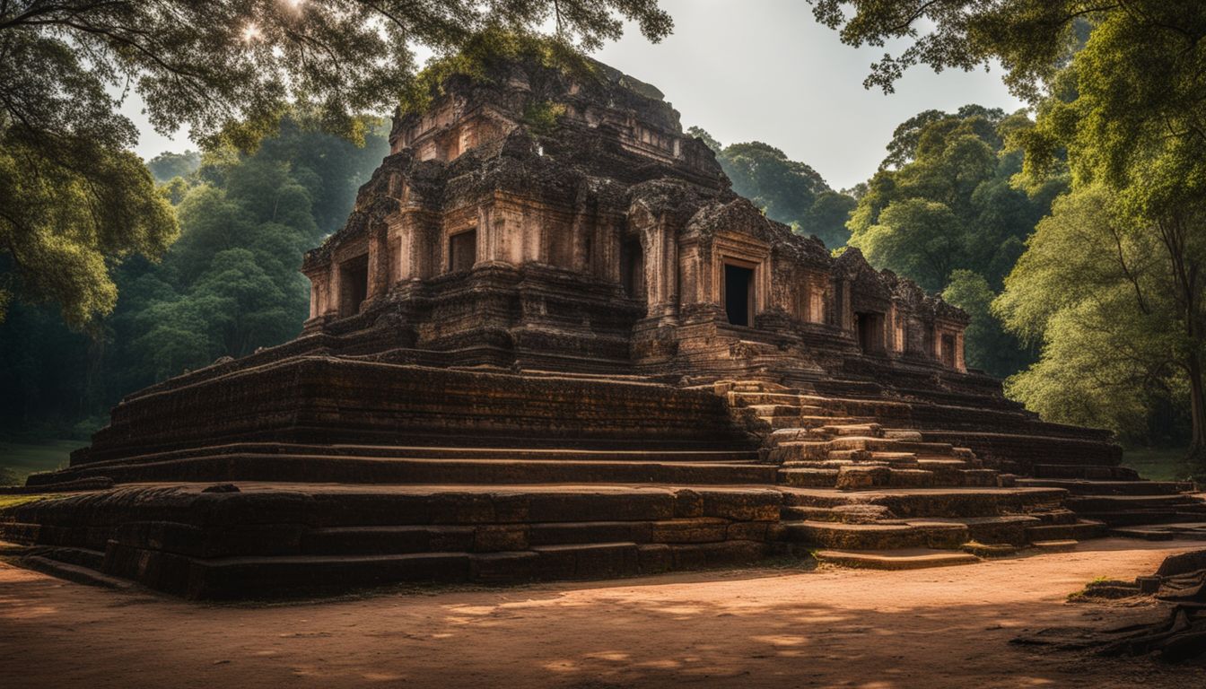 The photo showcases the ruins of Kamphaeng Phet Historical Park against a backdrop of lush nature.