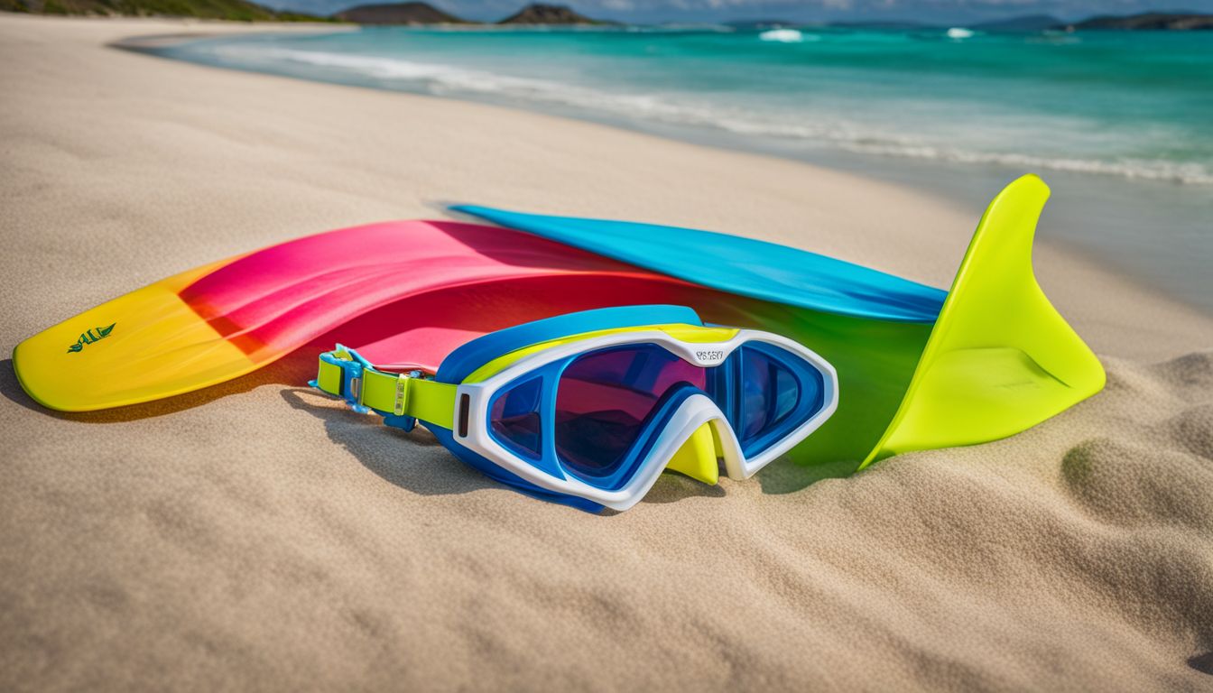 A vibrant snorkel set on a beautiful beach captures the essence of the underwater adventure.