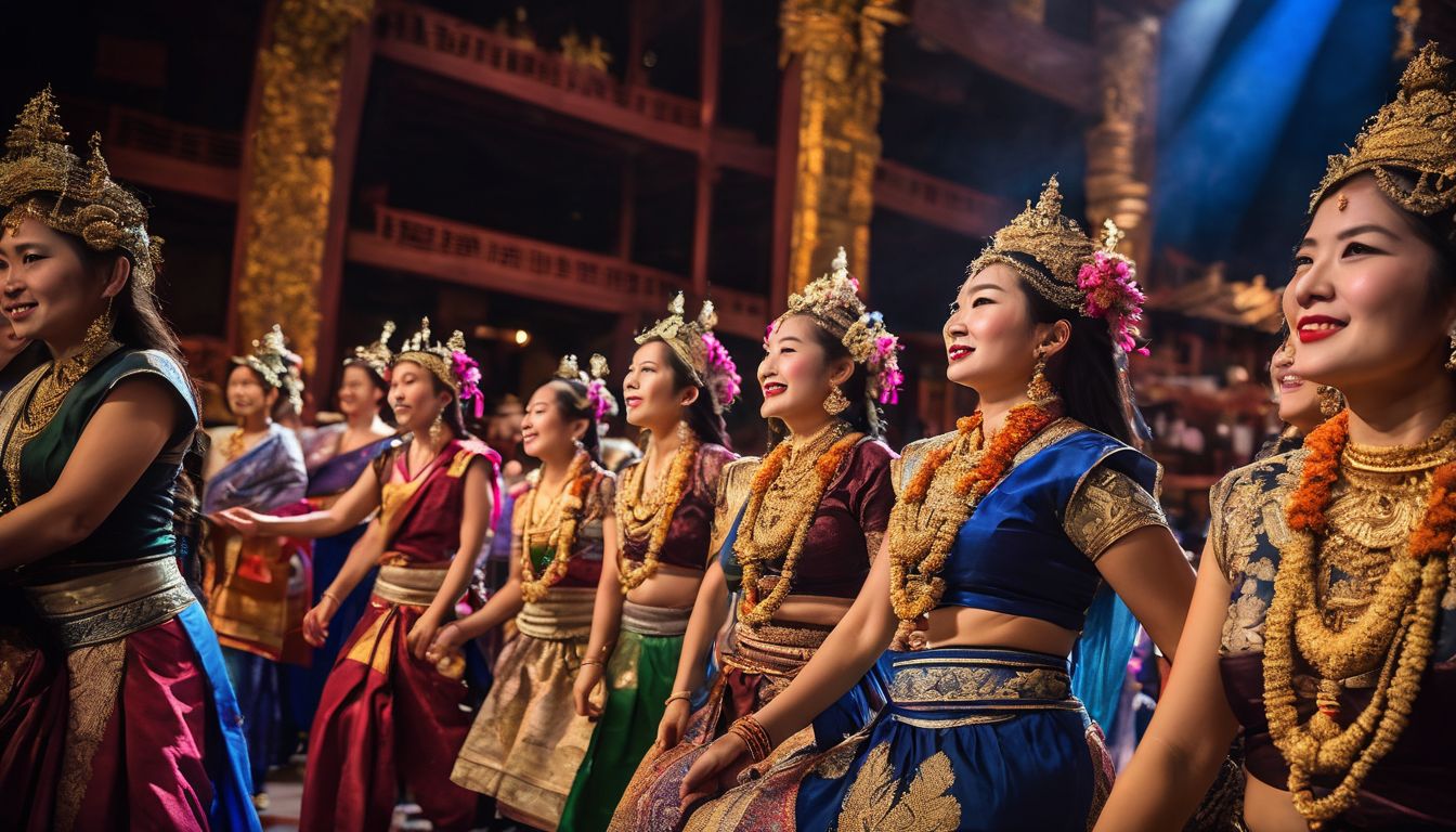 A diverse group of tourists enjoy a cultural performance at a traditional Chiang Mai theater.
