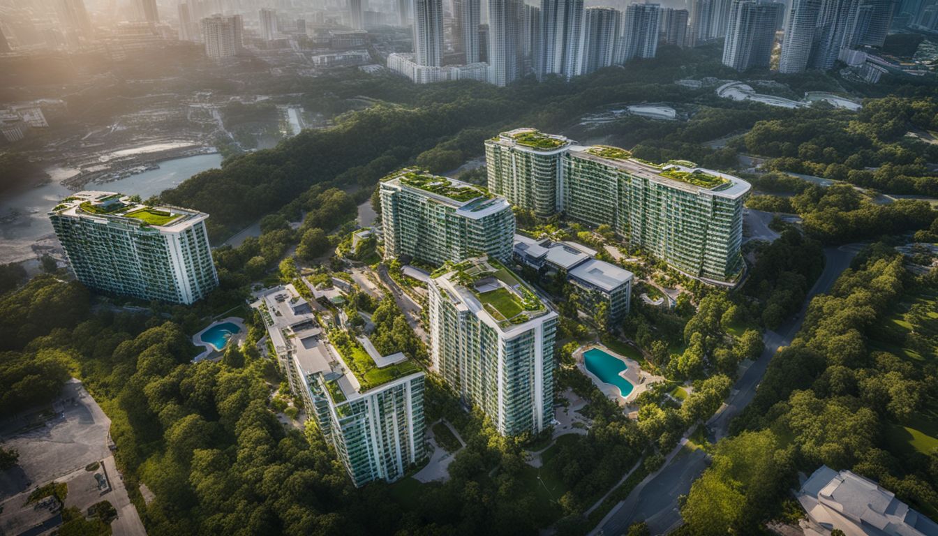 An aerial view of Park Royal 3 and Park Royal 2 condos surrounded by lush greenery.