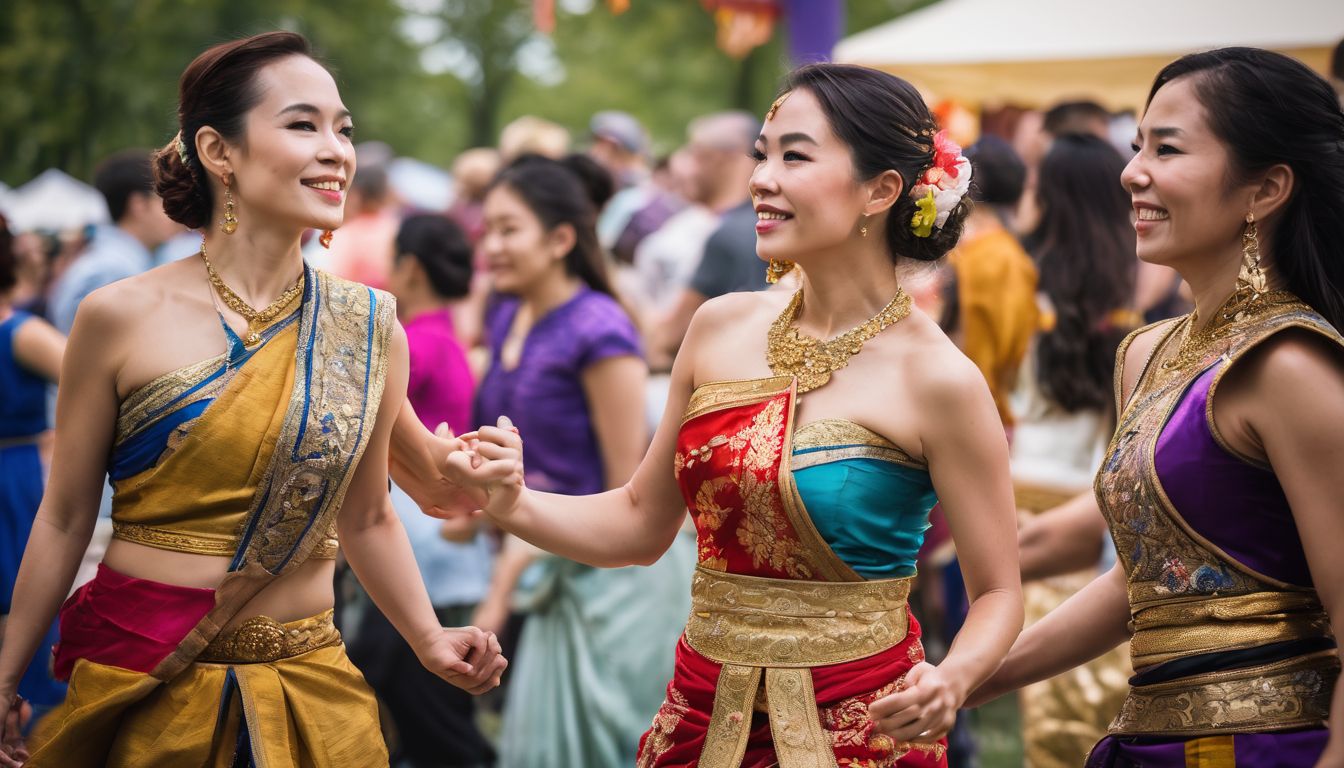 A diverse family enjoying traditional Thai dance at a festival in Chicago.
