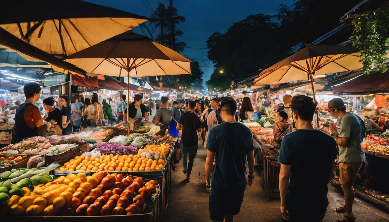 A diverse group of friends exploring the bustling street markets of Chiang Mai.