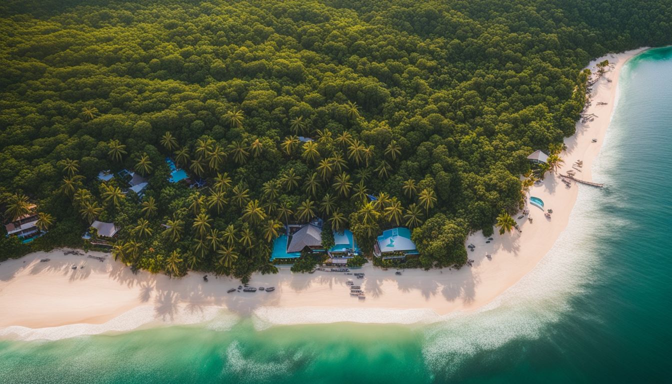 An aerial view showcasing the pristine beaches and lush greenery of Phu Quoc Island.