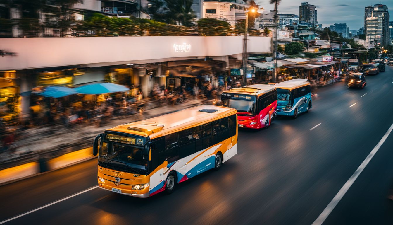 A baht bus drives along Beach Road, capturing the vibrant city streets with a wide range of faces and styles.