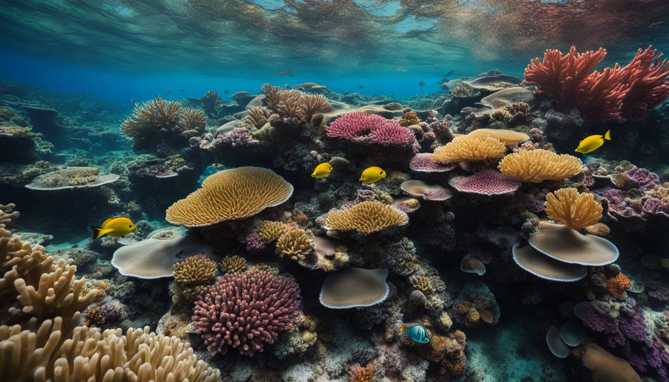 A vibrant coral reef filled with diverse marine life, captured in a stunning photograph.