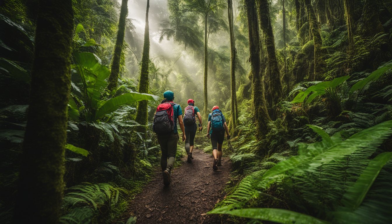 Photo of hikers exploring Lawachara rainforest, showcasing diverse individuals in vibrant green surroundings.