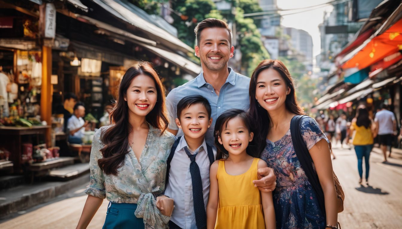 A happy family exploring the vibrant streets of Chit Lom and Siam.