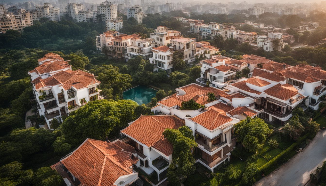 An aerial view captures the elegance and luxury of beautifully designed houses in Gulshan.