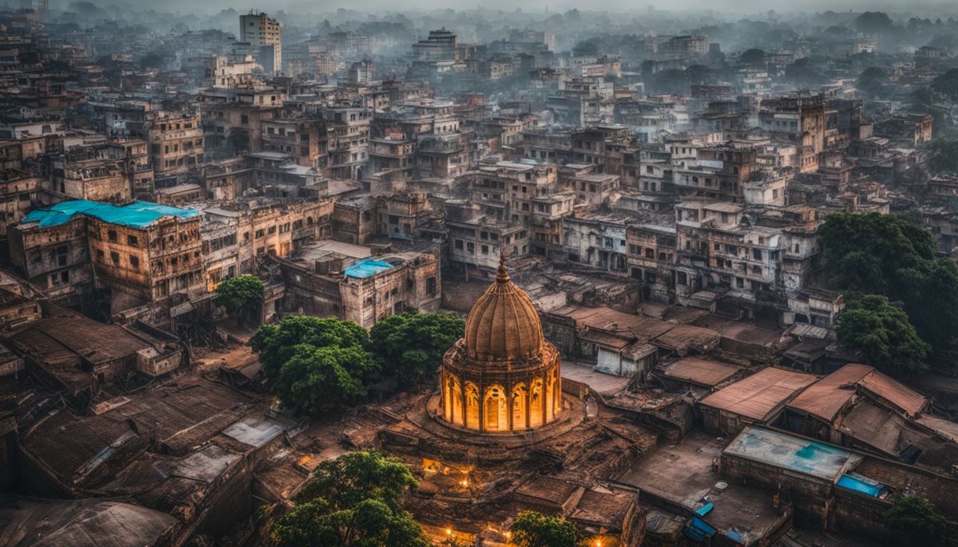 The photo showcases the stunning architectural beauty of the Old City in Dhaka, capturing its bustling atmosphere.